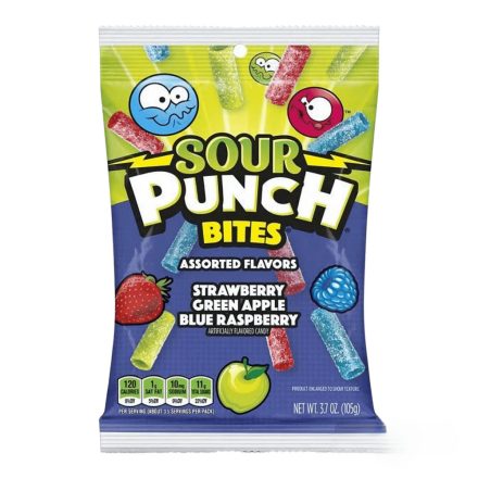 Sour Punch Bites eper, zöldalma és kék málnás savanyú gumicukor 105g