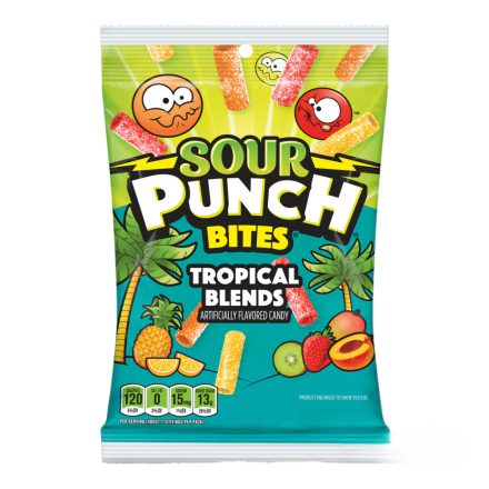 Sour Punch Bites Tropical Blends trópusi gyümölcs ízű savanyú gumicukor 105g