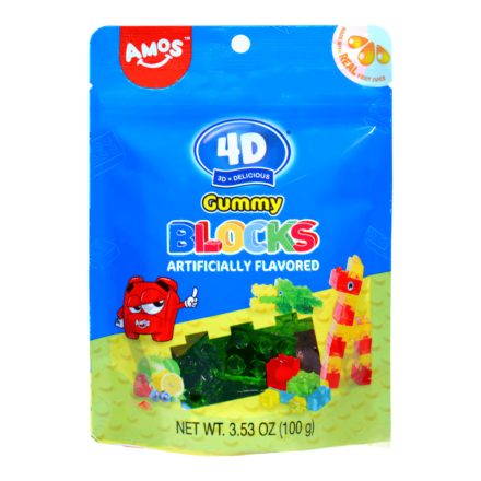 AMOS Fun&Play Blocks 4D vegyes gyümölcs ízű építhető gumicukor 100g