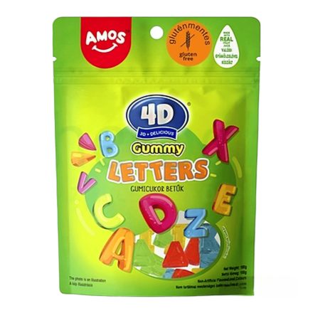 AMOS Fun&Play Letters 4D vegyes gyümölcs ízű gumicukor betű formában 100g