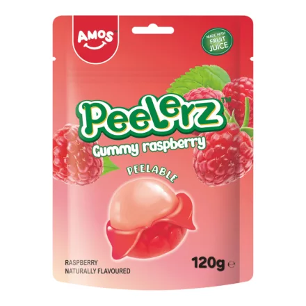 Amos Peelerz Gummy Raspberry hámozható málna ízű gumicukor 120g Amerika