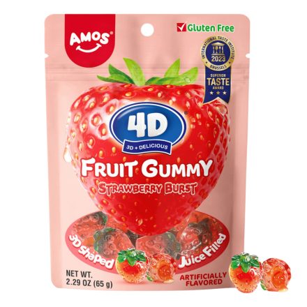 Amos Strawberry Burst Eperlével töltött 4d gumicukor 65g