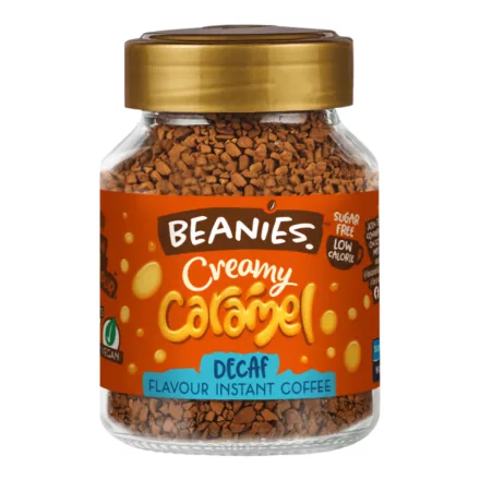  Beanies Koffeinmentes Creamy Caramel Karamell ízesített azonnal oldódó kávé 50g Anglia