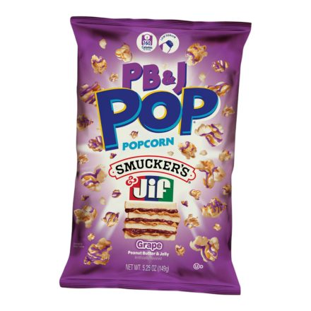 Candy Pop Jif mogyoróvaj krém és Smuckers lila szőlő dzsem ízű popcorn 149g Amerika