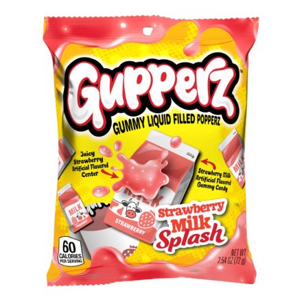 Gupperz Strawberry Milk Splash epres tej ízű töltött gumicukor 72g Amerika