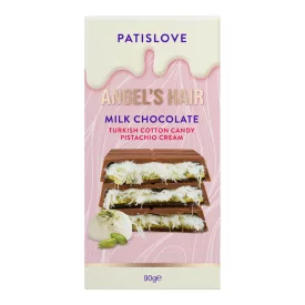   Patislove Angels Hair Milk Chocolate pisztáciakrémmel és vattacukorral töltött Dubai Angyalhaj tejcsokoládé 90g