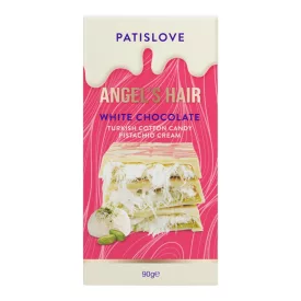   Patislove Angels Hair White Chocolate Angyalhaj pisztáciakrémmel és vattacukorral töltött Dubai fehér csokoládé 90g