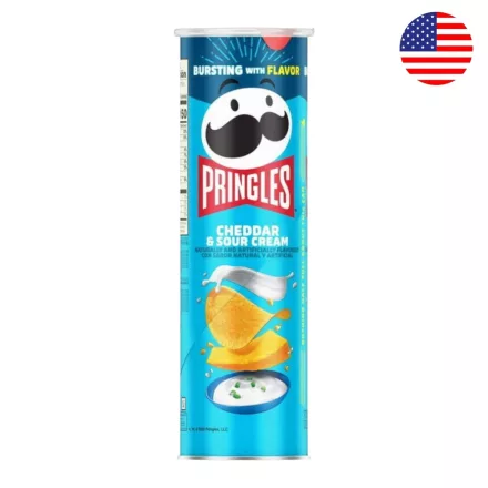 Pringles Cheddar sajt és tejfölös újhagymás ízesítésű chips 158g Amerika