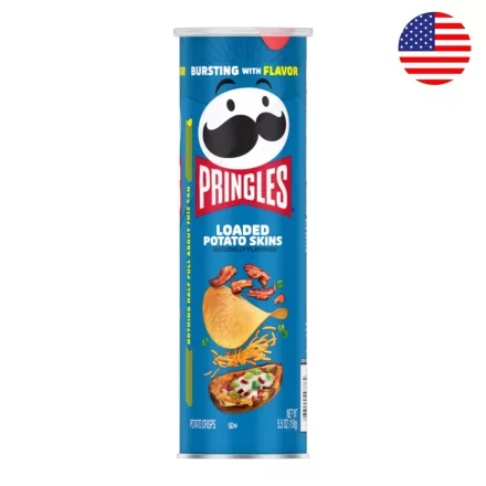 Pringles Loaded Potato Skins cheddar sajt, tejföl, bacon és újhagyma ízű chips 158g Amerika