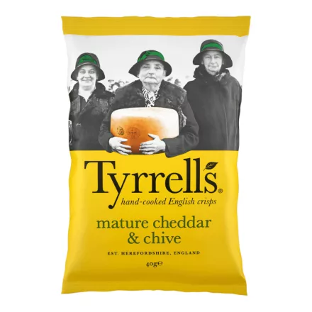 Tyrrells cheddar sajt és snidling ízű chips 40g Anglia