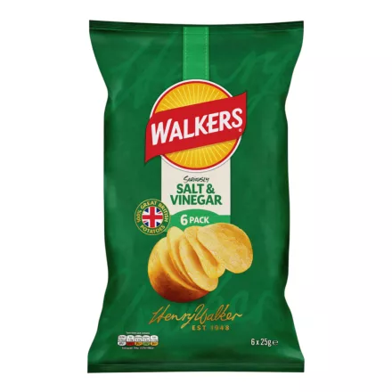 Walkers Salt & Vinegar sós-ecetes chips multipack 6x25g Anglia