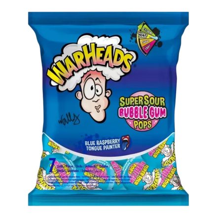 Warheads Super savanyú rágógumis nyalókák kékmálna ízben 105g Amerika