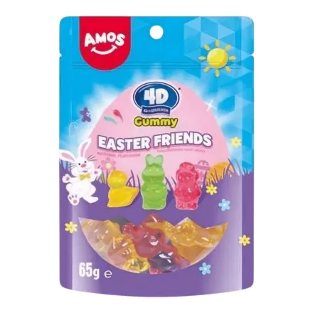   Amos 4D Gummy Easter Friends húsvéti állatos vegyesgyümölcs ízű gumicukor 65g