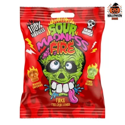 Sour Madness Fire Extra savanyú és csípős koponya alakú keménycukorka 60g